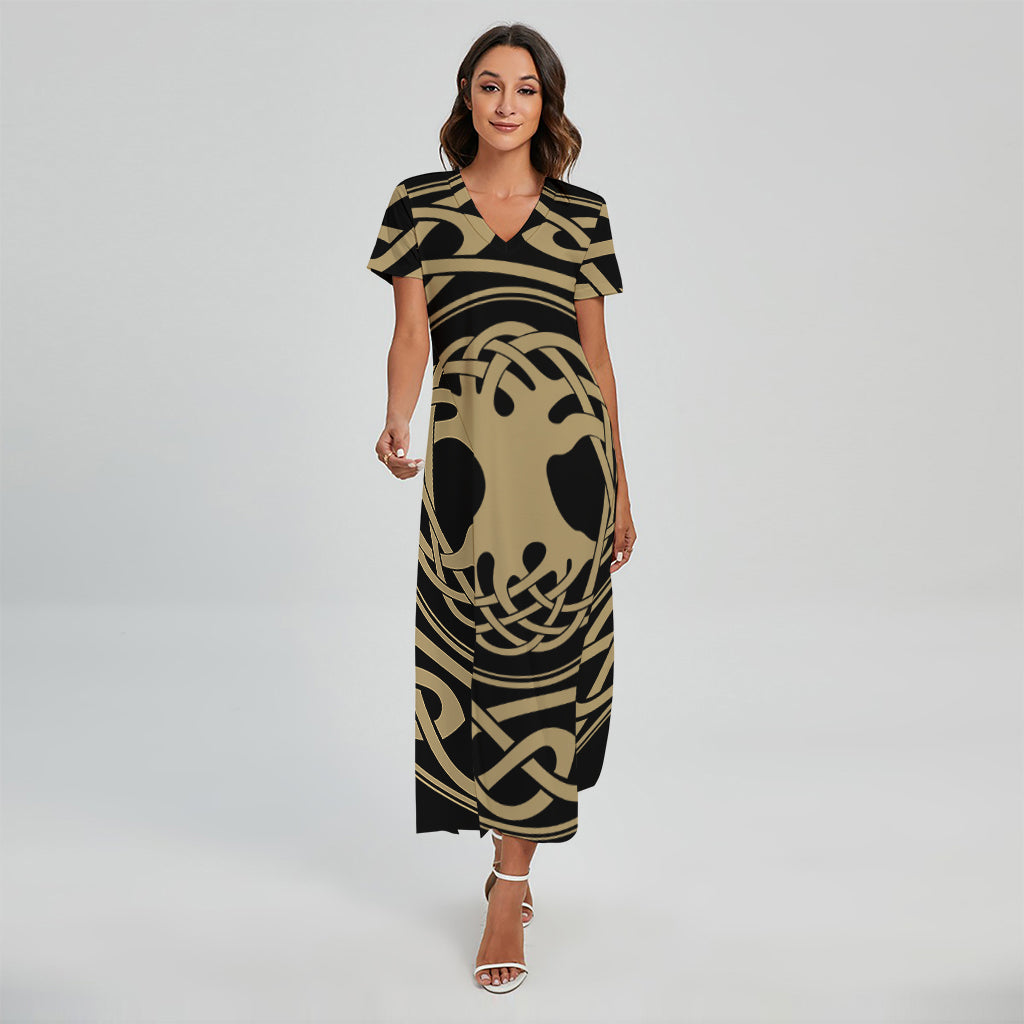 Viking Tree Of Life Print Short Sleeve Maxi Dress