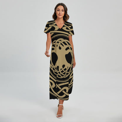 Viking Tree Of Life Print Short Sleeve Maxi Dress