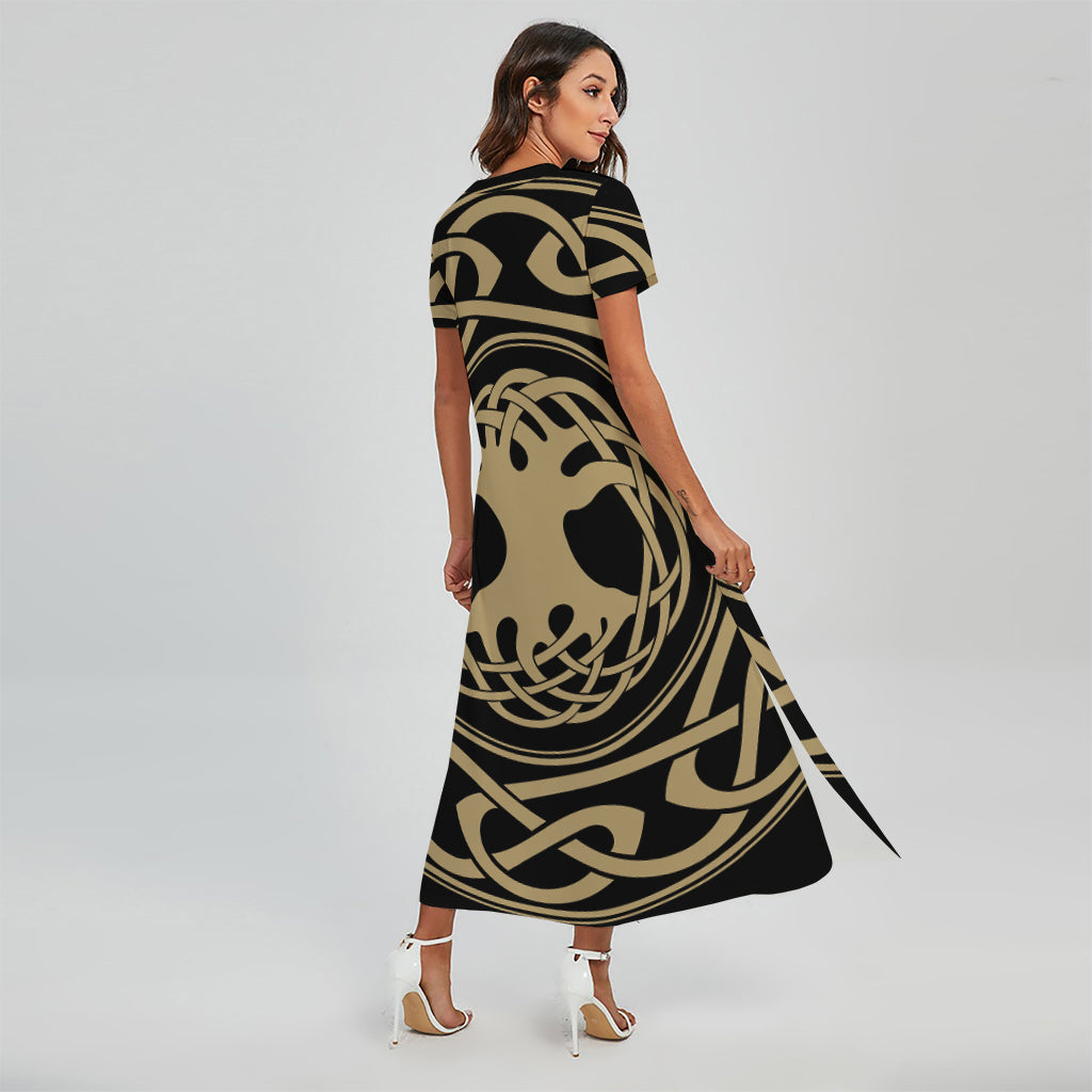 Viking Tree Of Life Print Short Sleeve Maxi Dress