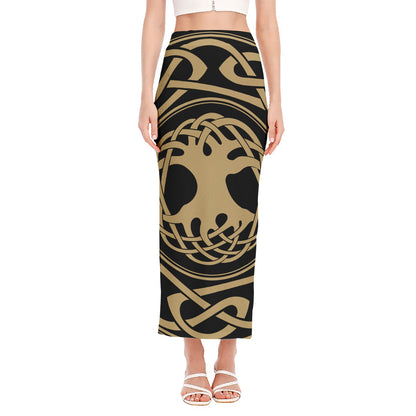 Viking Tree Of Life Print Side Slit Maxi Skirt