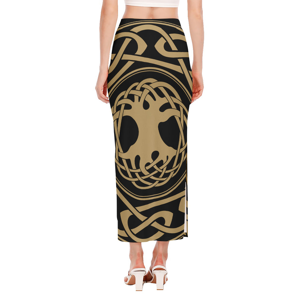 Viking Tree Of Life Print Side Slit Maxi Skirt