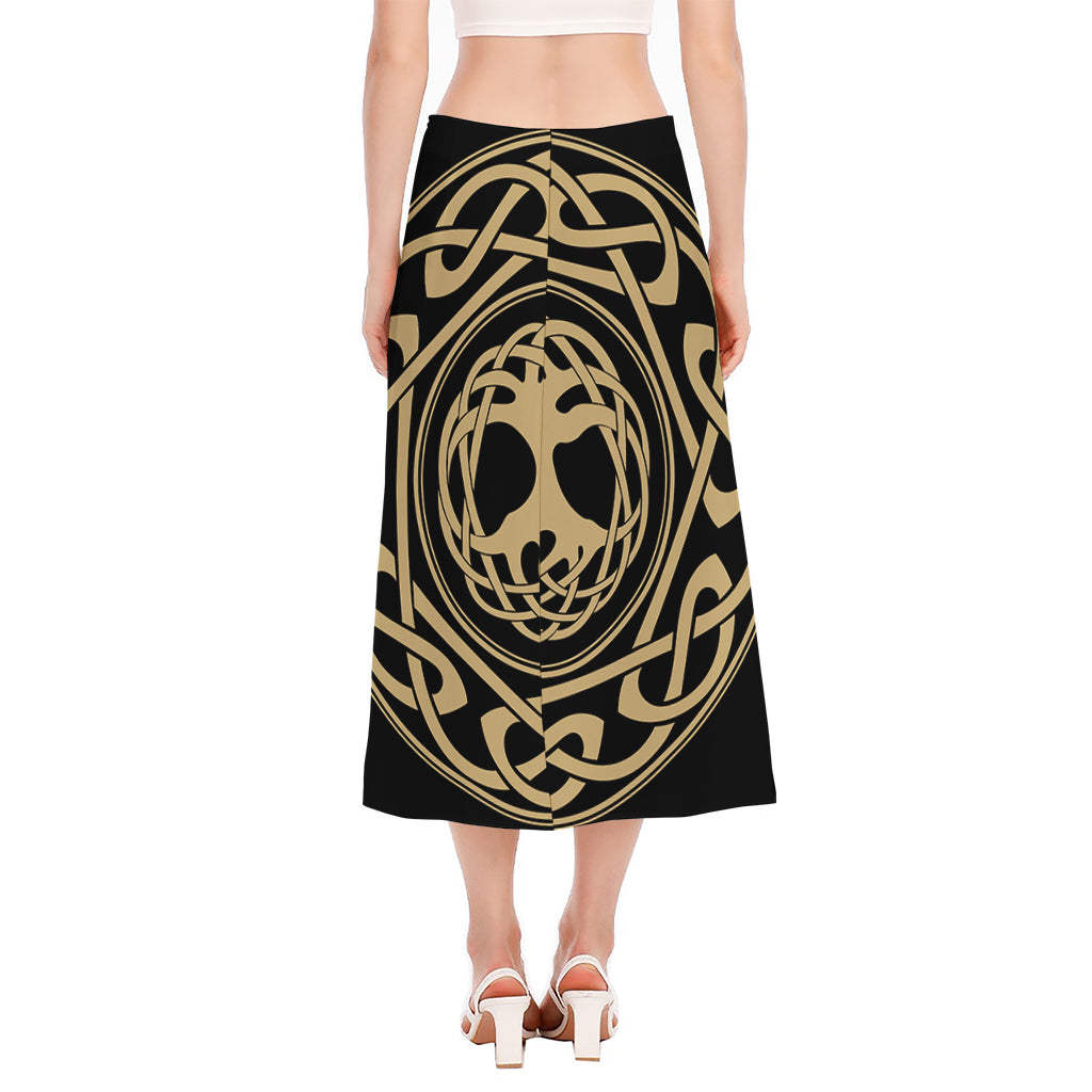 Viking Tree Of Life Print Side Slit Midi Skirt