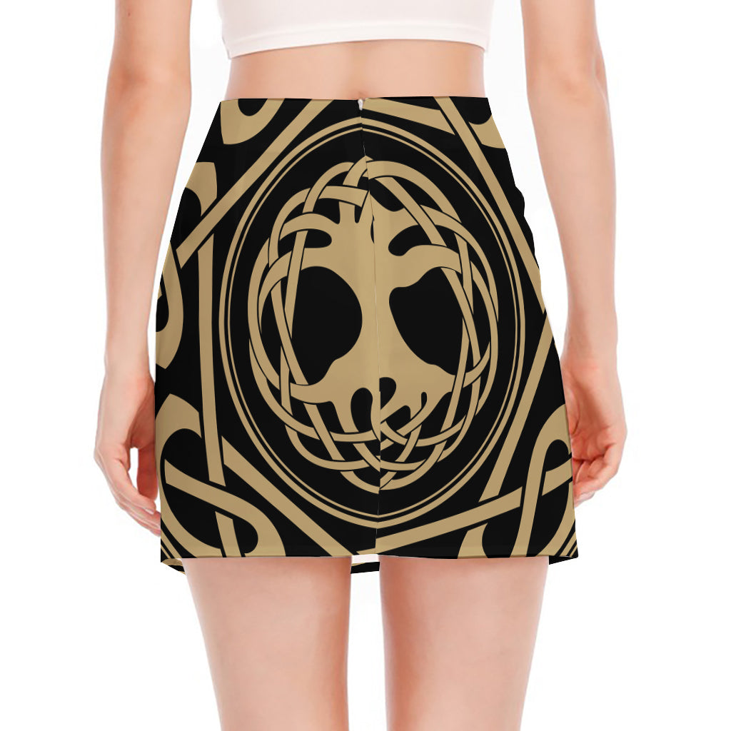 Viking Tree Of Life Print Side Slit Mini Skirt