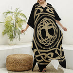 Viking Tree Of Life Print Silk V-Neck Kaftan Dress