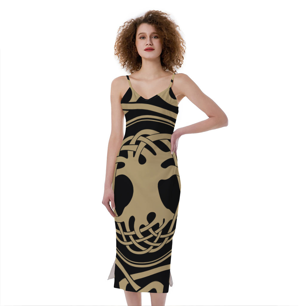 Viking Tree Of Life Print Slim Fit Midi Cami Dress
