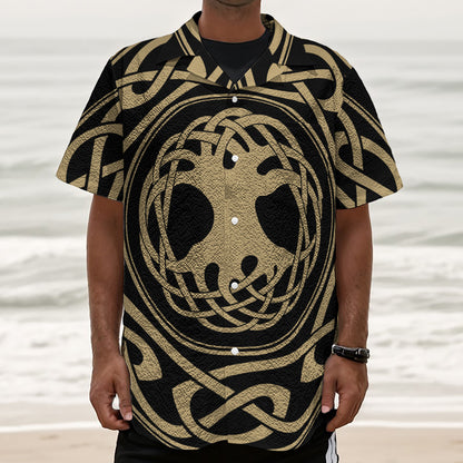 Viking Tree Of Life Print Textured Short Sleeve Shirt