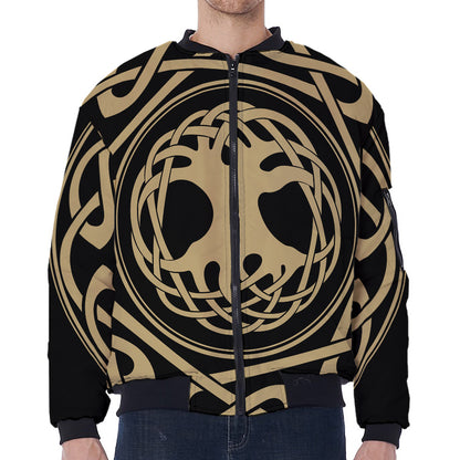 Viking Tree Of Life Print Zip Sleeve Bomber Jacket
