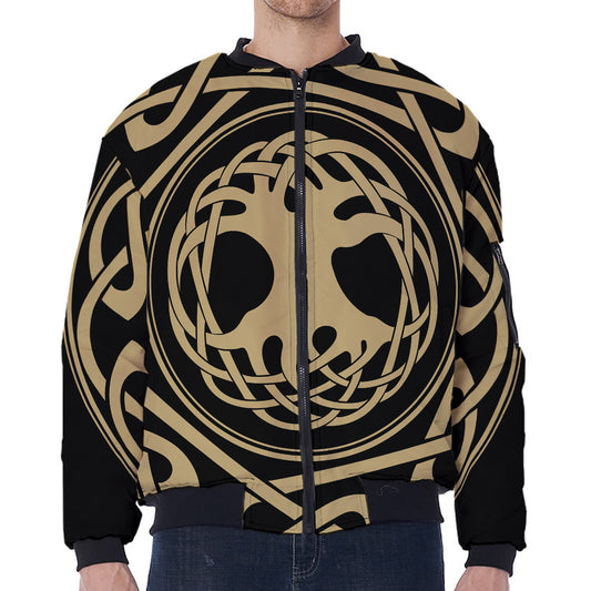 Viking Tree Of Life Print Zip Sleeve Bomber Jacket
