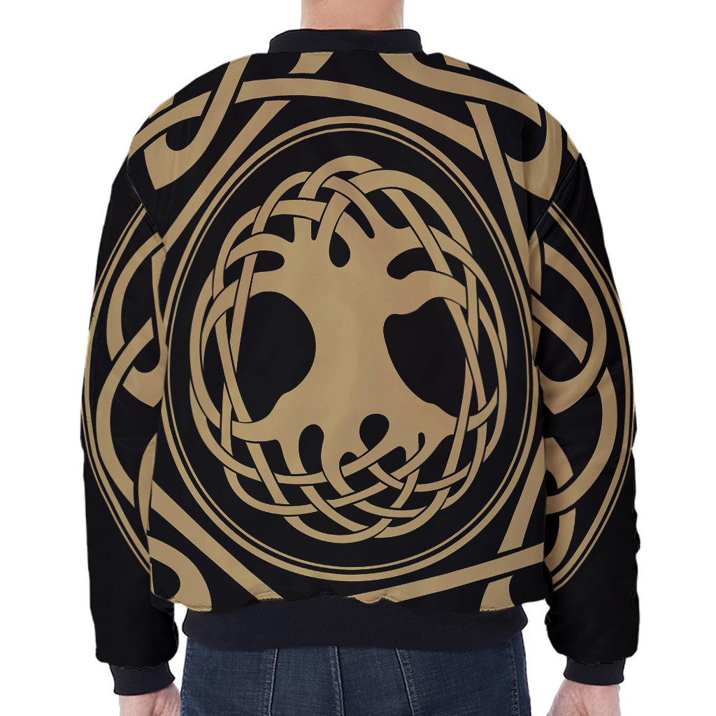 Viking Tree Of Life Print Zip Sleeve Bomber Jacket