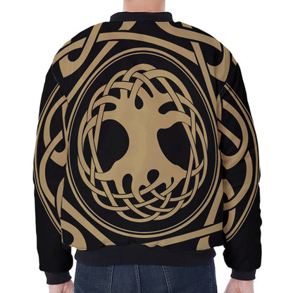 Viking Tree Of Life Print Zip Sleeve Bomber Jacket