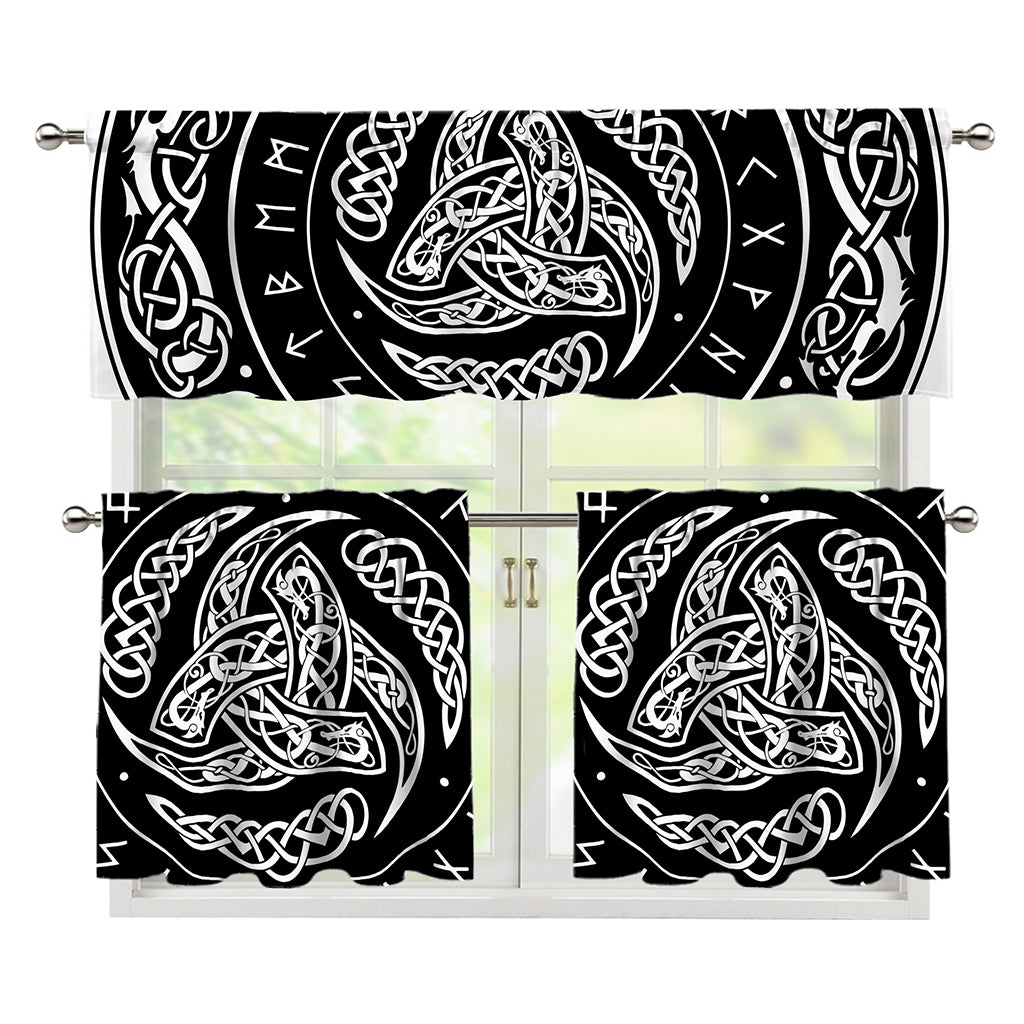 Viking Triple Horn Of Odin Print 3 Piece Kitchen Curtains