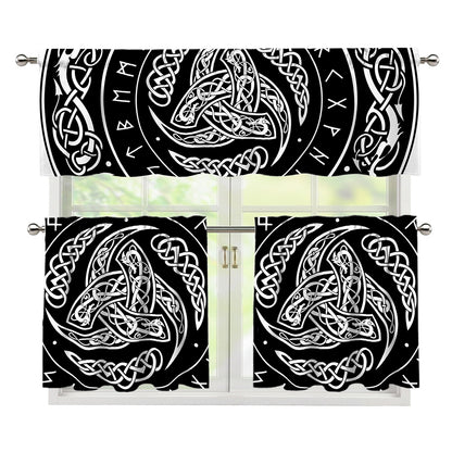 Viking Triple Horn Of Odin Print 3 Piece Kitchen Curtains