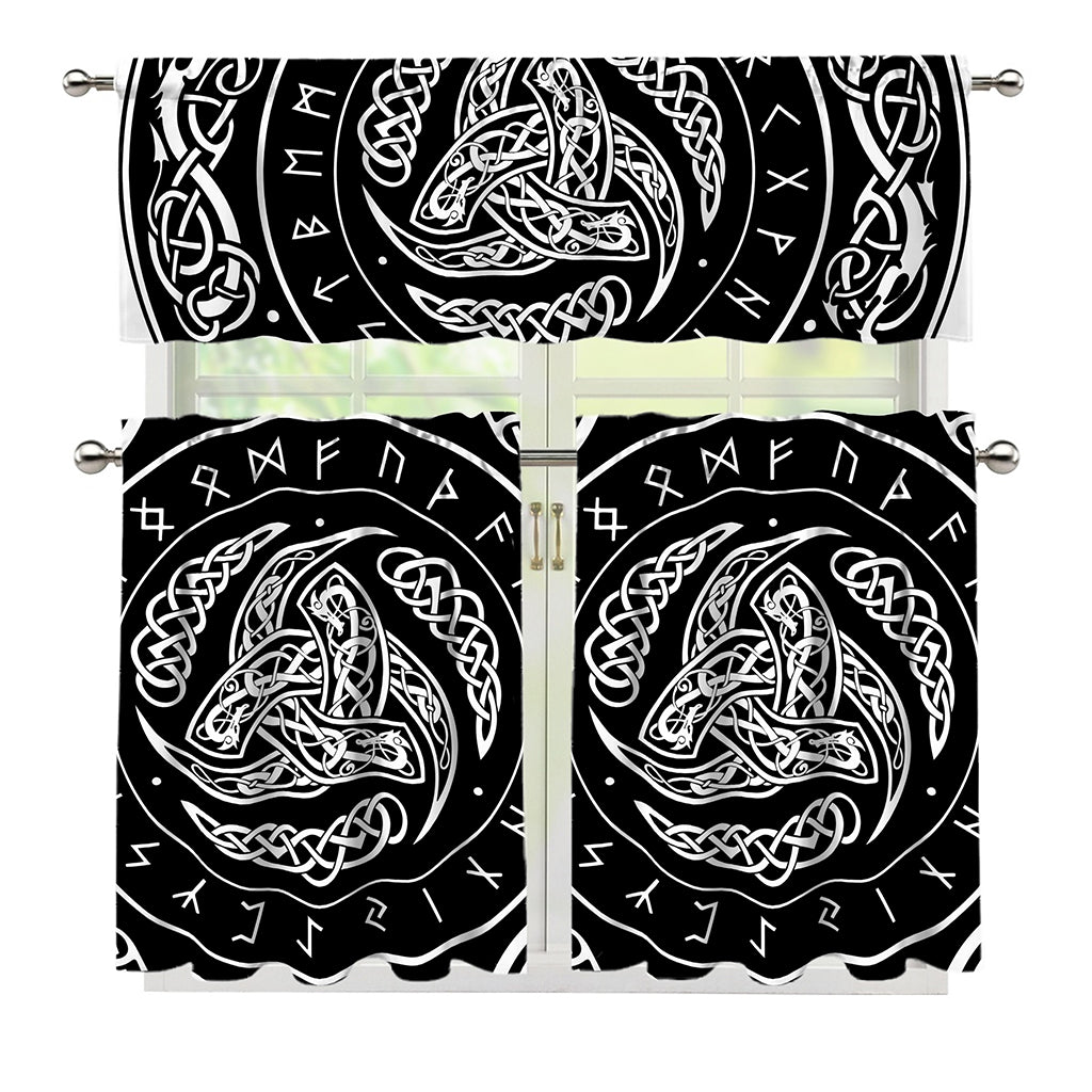 Viking Triple Horn Of Odin Print 3 Piece Kitchen Curtains