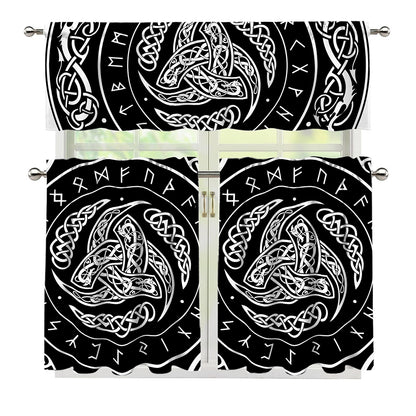 Viking Triple Horn Of Odin Print 3 Piece Kitchen Curtains