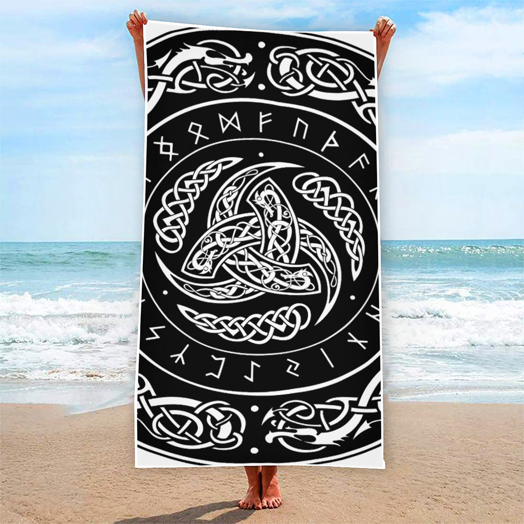 Viking Triple Horn Of Odin Print Beach Towel