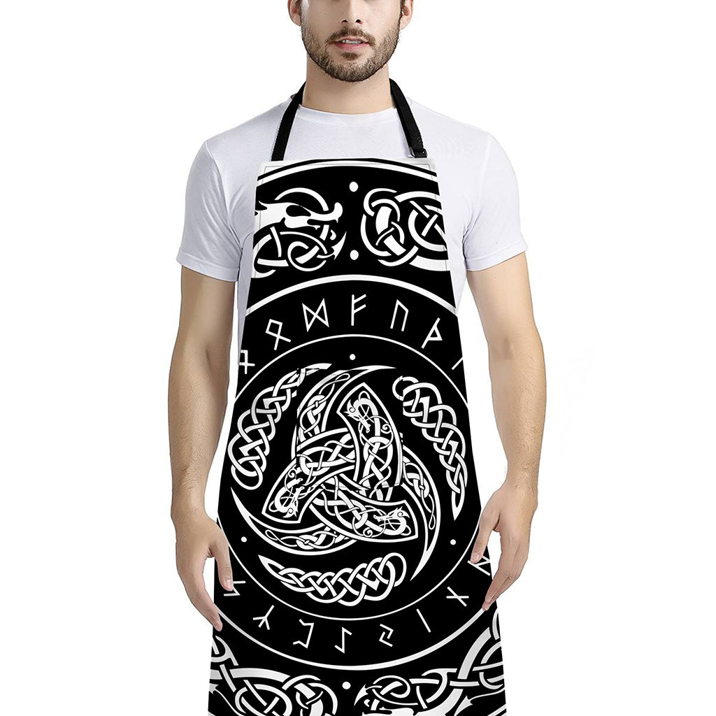 Viking Triple Horn Of Odin Print Bib Apron With Pocket