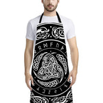 Viking Triple Horn Of Odin Print Bib Apron With Pocket
