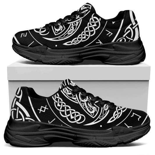 Viking Triple Horn Of Odin Print Black Chunky Shoes