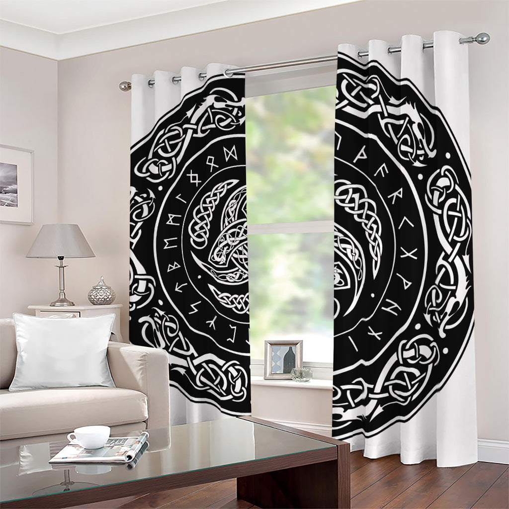 Viking Triple Horn Of Odin Print Blackout Grommet Curtains
