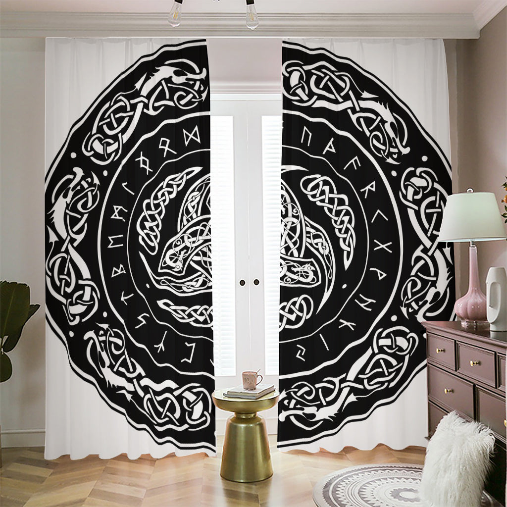 Viking Triple Horn Of Odin Print Blackout Pencil Pleat Curtains