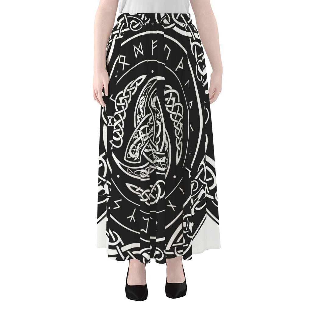 Viking Triple Horn Of Odin Print Chiffon Maxi Skirt