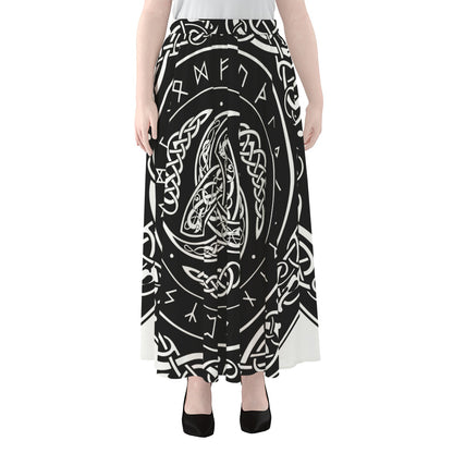 Viking Triple Horn Of Odin Print Chiffon Maxi Skirt