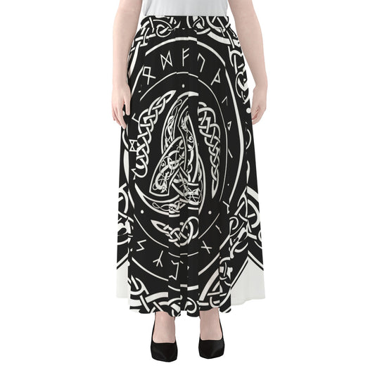 Viking Triple Horn Of Odin Print Chiffon Maxi Skirt