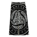 Viking Triple Horn Of Odin Print Cotton Front Slit Maxi Skirt