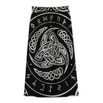 Viking Triple Horn Of Odin Print Cotton Front Slit Maxi Skirt