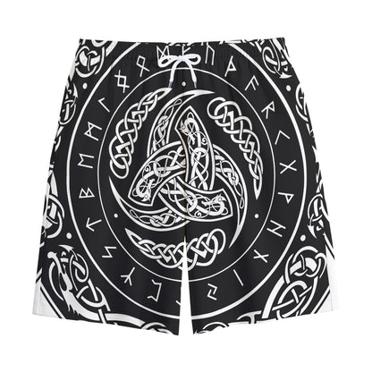 Viking Triple Horn Of Odin Print Cotton Shorts