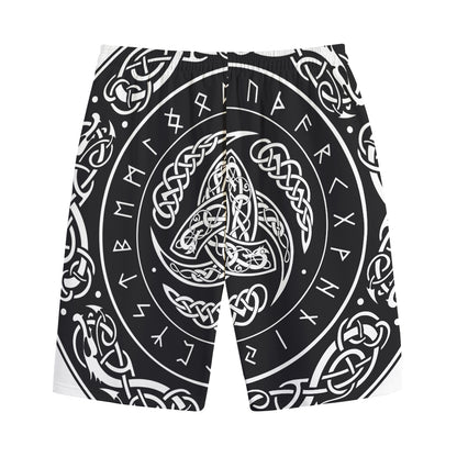 Viking Triple Horn Of Odin Print Cotton Shorts