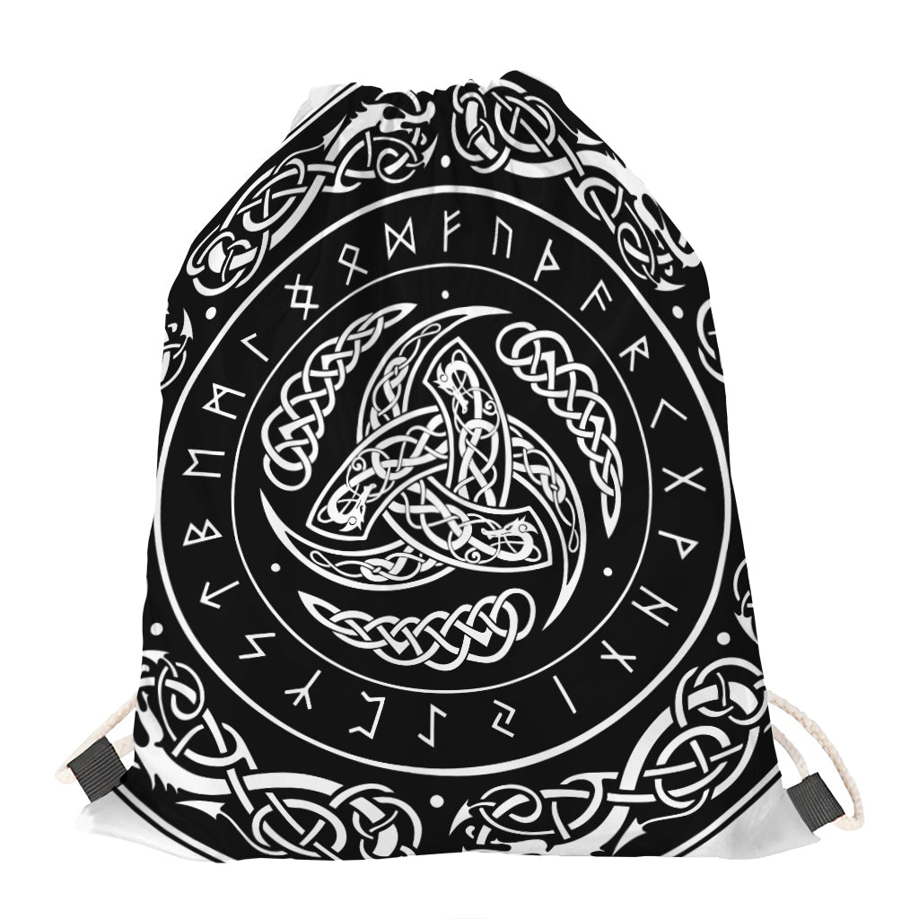 Viking Triple Horn Of Odin Print Drawstring Bag