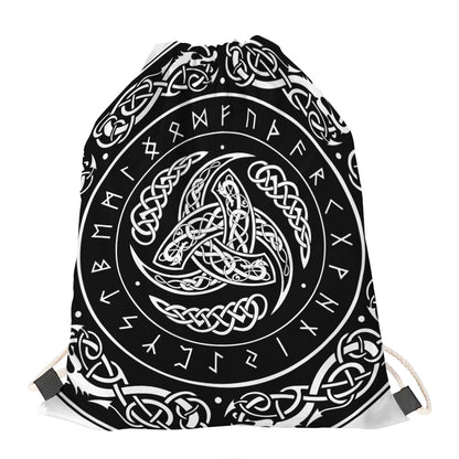 Viking Triple Horn Of Odin Print Drawstring Bag