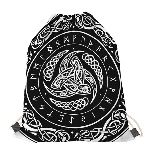 Viking Triple Horn Of Odin Print Drawstring Bag