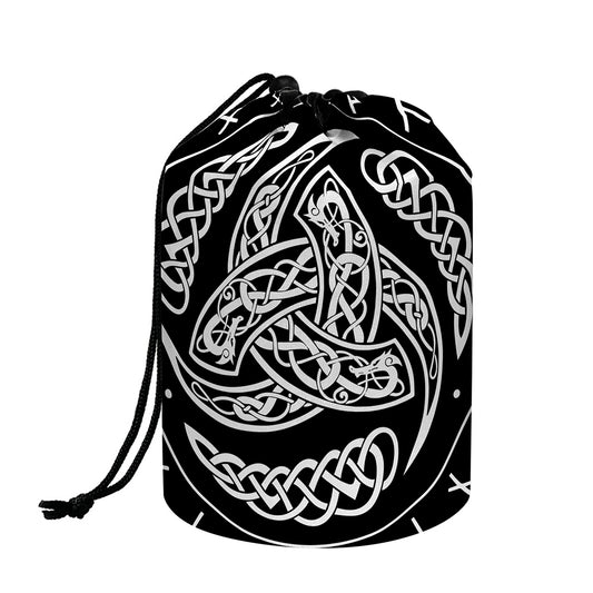 Viking Triple Horn Of Odin Print Drawstring Makeup Bag