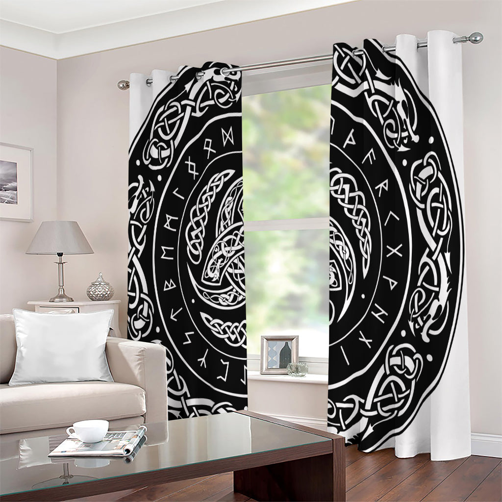 Viking Triple Horn Of Odin Print Extra Wide Grommet Curtains