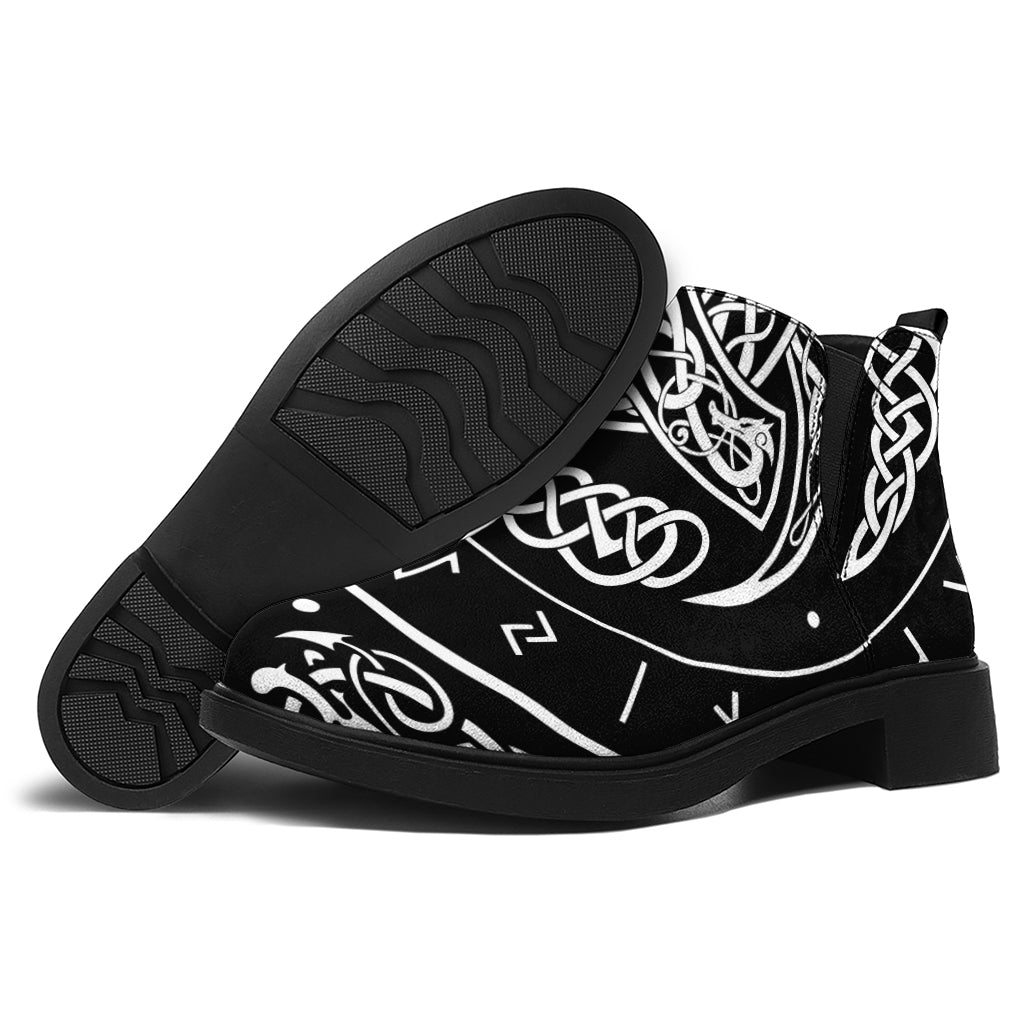 Viking Triple Horn Of Odin Print Flat Ankle Boots