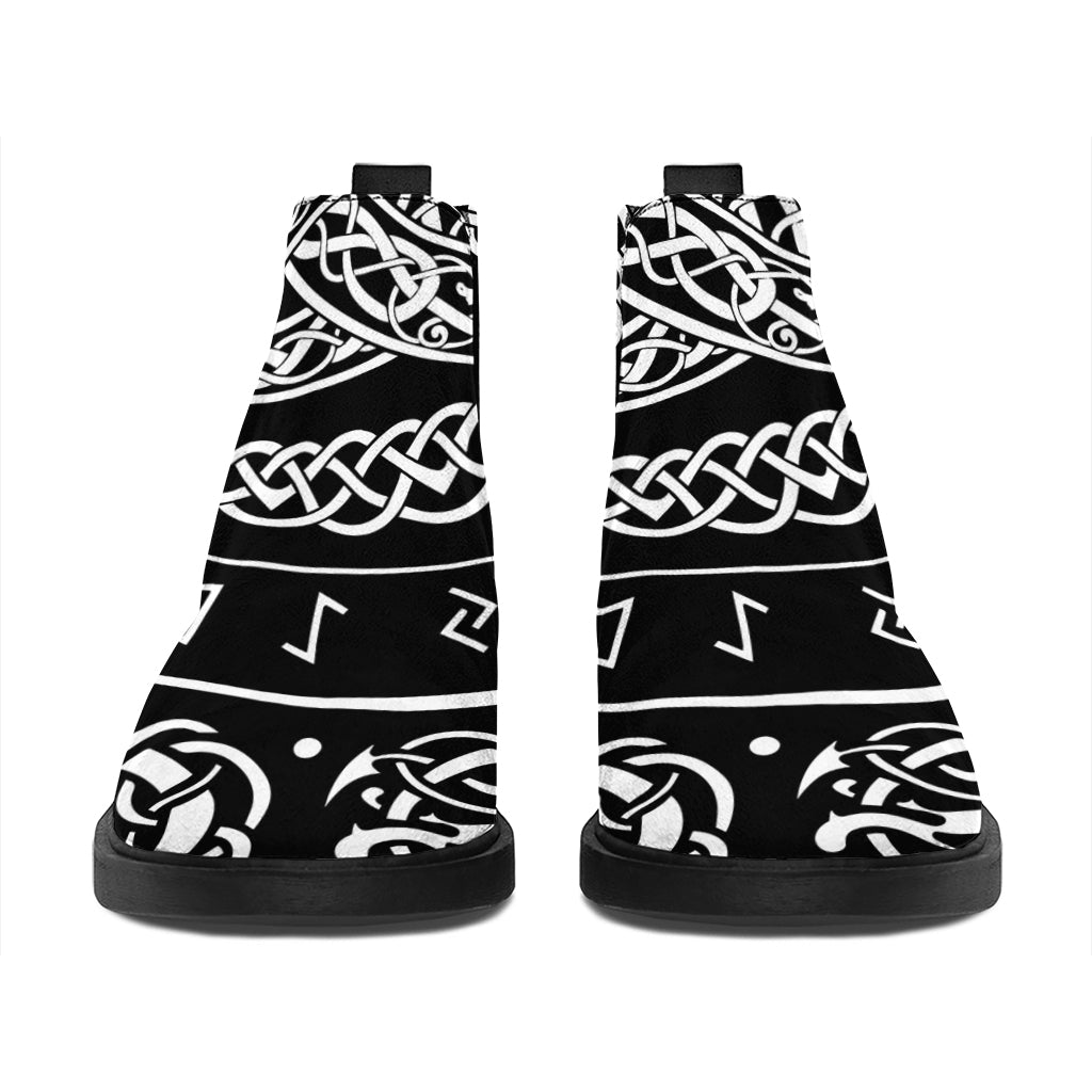 Viking Triple Horn Of Odin Print Flat Ankle Boots