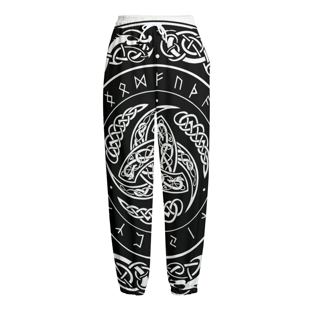 Viking Triple Horn Of Odin Print Fleece Lined Knit Pants