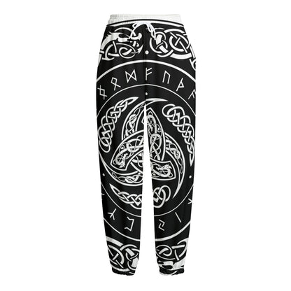 Viking Triple Horn Of Odin Print Fleece Lined Knit Pants