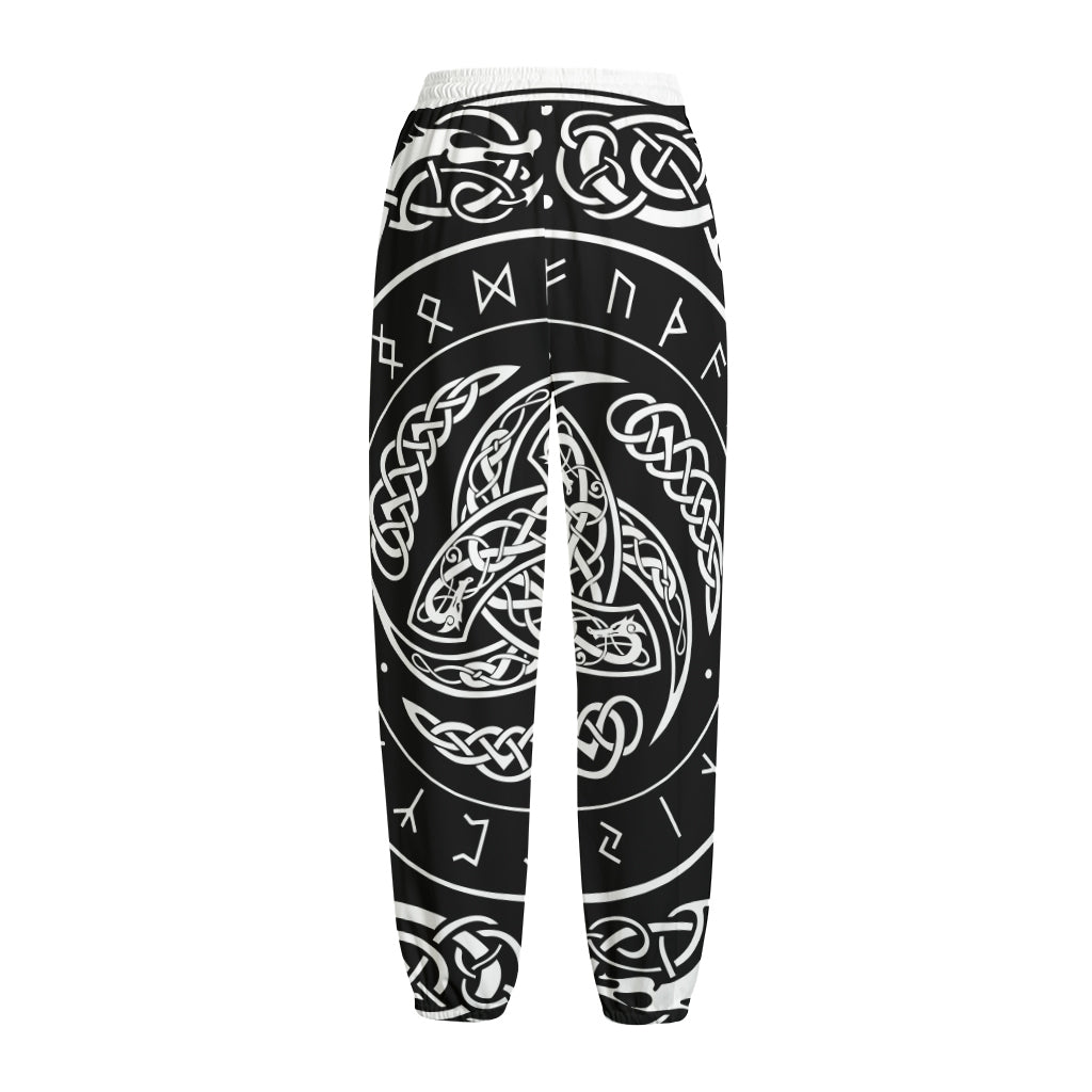 Viking Triple Horn Of Odin Print Fleece Lined Knit Pants