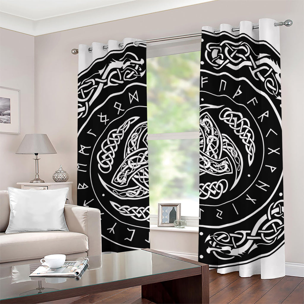 Viking Triple Horn Of Odin Print Grommet Curtains