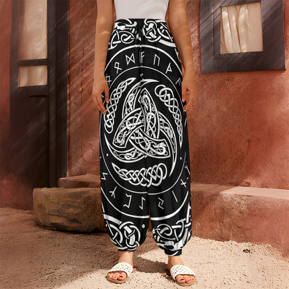 Viking Triple Horn Of Odin Print Harem Pants