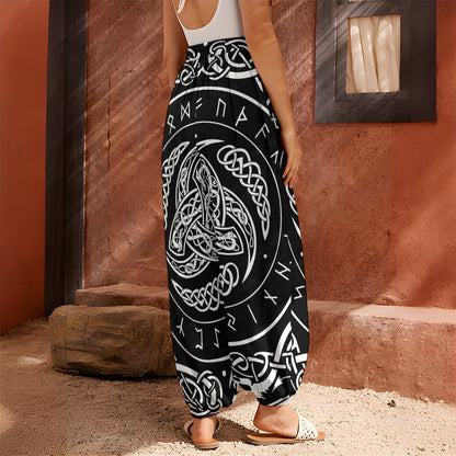 Viking Triple Horn Of Odin Print Harem Pants