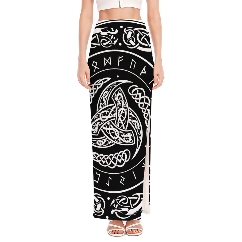 Viking Triple Horn Of Odin Print High Slit Maxi Skirt