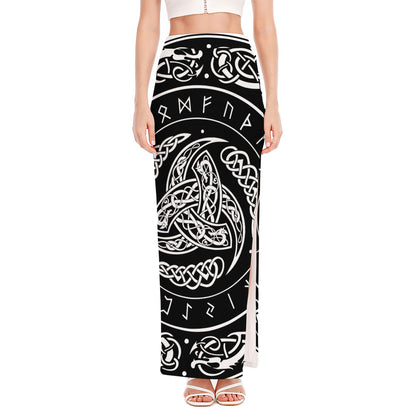 Viking Triple Horn Of Odin Print High Slit Maxi Skirt