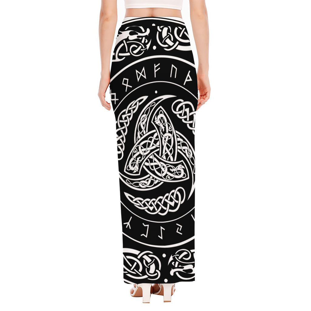 Viking Triple Horn Of Odin Print High Slit Maxi Skirt