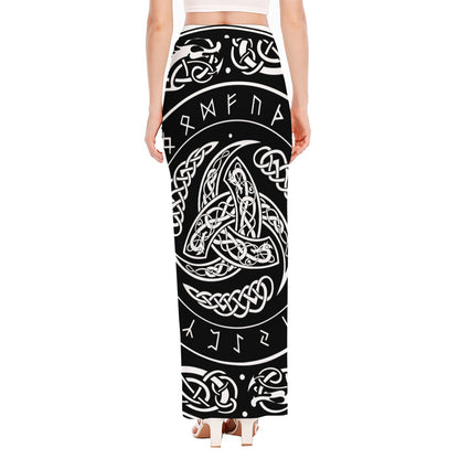 Viking Triple Horn Of Odin Print High Slit Maxi Skirt