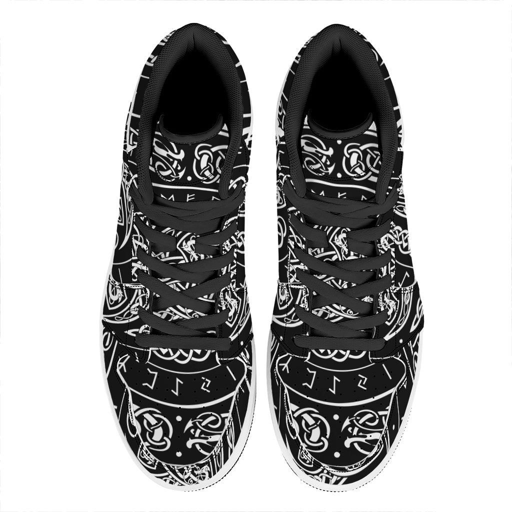 Viking Triple Horn Of Odin Print High Top Leather Sneakers
