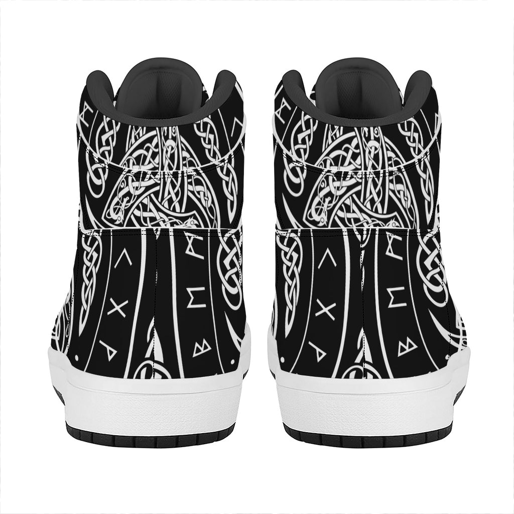 Viking Triple Horn Of Odin Print High Top Leather Sneakers